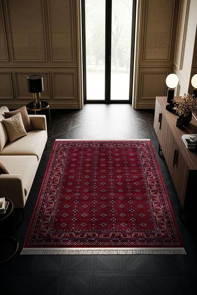 Cotto Home Fesane FN006J Bordo Renk Pamuk Taban Afgan Desenli