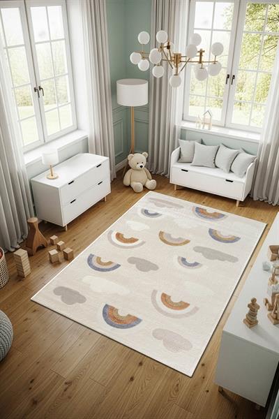 Cotto Kids CK006R Krem Halı Gökkuşağı Desenli Kaymaz Tabanlı