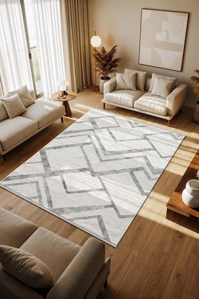 Cotto Motto TT001A Krem Halı Modern Geometrik Çizgili Pamuk Taban