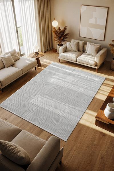 Cotto Motto TT002G Gri Halı Modern Geometrik Çizgili Pamuk Taban