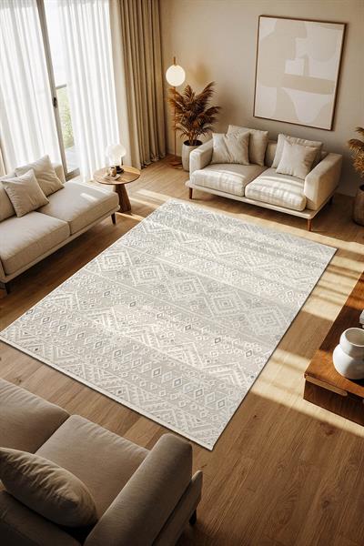Cotto Motto TT008A Krem Halı Modern Geometrik Desen Pamuk Taban