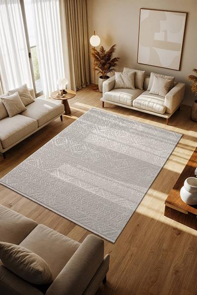 Cotto Motto TT008G Gri Halı Modern Geometrik Desen Pamuk Taban