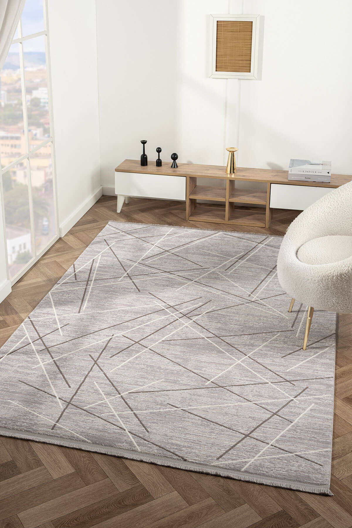 Feel FL006G Gri Çizgili Akrilik Halı | Cotto Home