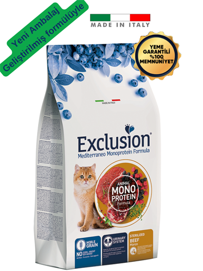Exclusion Monoprotein Sığır etli ve Narlı Düşük Tahıllı Kısırlaştırılmış Kedi Maması 1,5kg