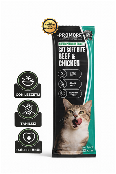 Promore Beef & Chicken Soft Bite Kedi Ödülü 10 gr – Tahılsız, Yumuşak Form, Süper Premium Lezzet