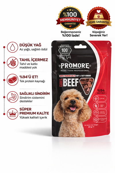 Promore Beef Cubes Köpek Ödülü – %94 Gerçek Sığır Etli, Tahılsız & Yüksek Proteinli