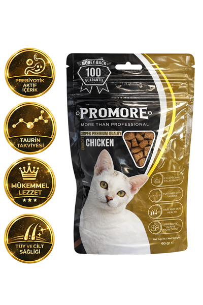 Promore Crunchy Chicken Kedi Ödül Maması 60 gr – Taurin ve Prebiyotik Destekli
