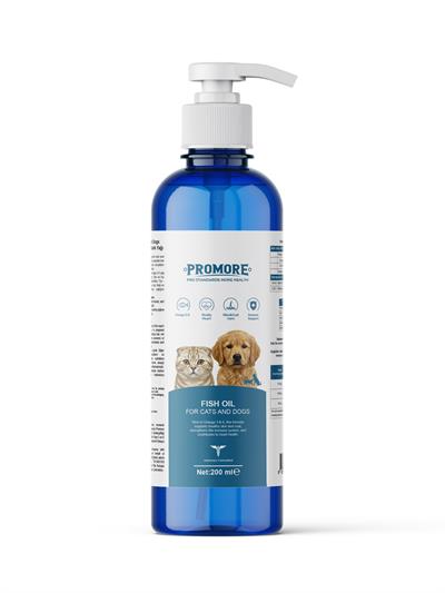 Promore Fish Oil Kedi & Köpek Balık Yağı 200 ml – Omega 3 & 6, Tüy & Deri Sağlığı, Bağışıklık Desteği