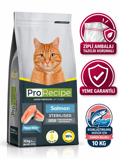 ProRecipe Lamb Adult Düşük Tahıllı Somon Balıklı Kısırlaştırılmış Kedi Maması 10 Kg