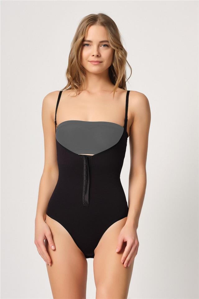 MI2043001-SİYAH MI Emay 2043 Göğsü Açık Agraflı Body Korse-Body Korse