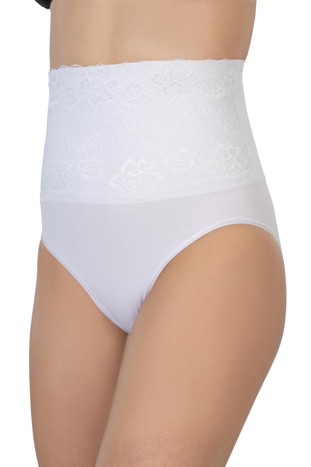 MI2090002-BEYAZ MI Emay 2090 Önü Dantelli Yüksek Bel Slip Korse-Külot & Slip Korse