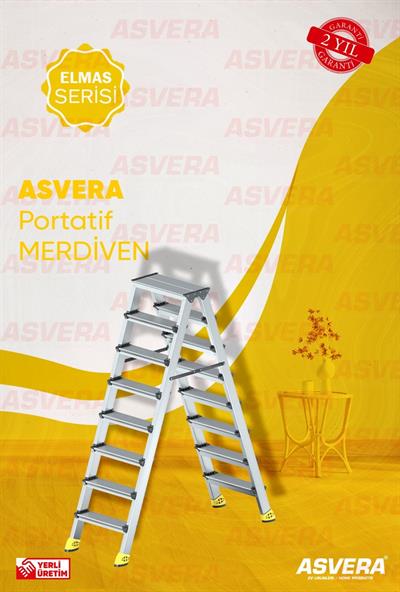 ASVERA ALÜMİNYUM 8+8 ÇİFT ÇIKIŞLI MERDİVEN