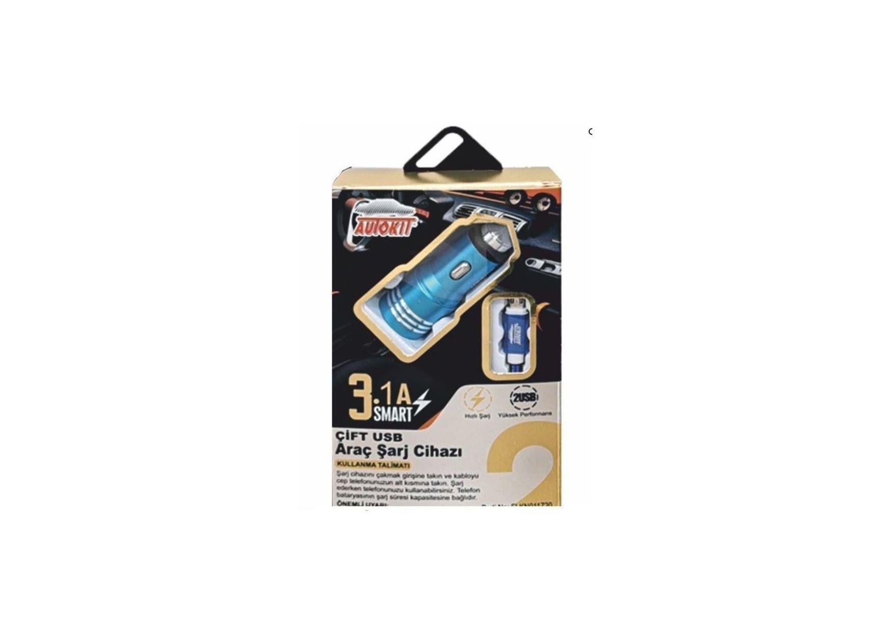 AUTOKİT METAL ARAÇ ŞARJI 2 USB 3.1 AMP MİCRO