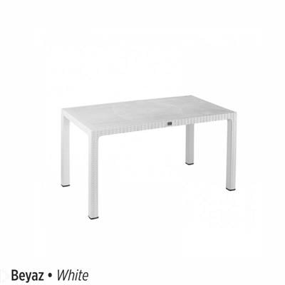 BEGONYA RATTAN MASA 90*150 CAMSIZ BEYAZ