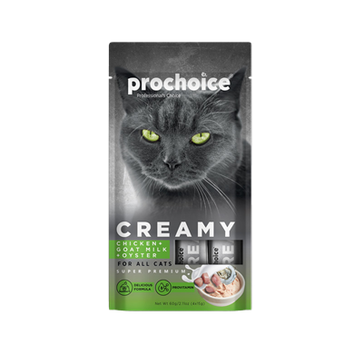 Prochoice Creamy Kediler İçin Tavuklu, Keçi Sütlü ve İstridyeli Sıvı Ödül Maması 4x15 gr