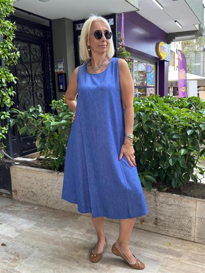 Kalın Askılı Tensel Kumaş Elbise