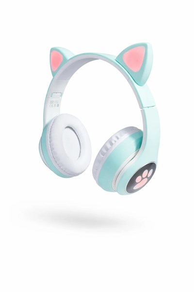 CAT Stn-28 Pro Sevimli Kedi Kulaklık – LED Işıklı, Katlanabilir, Kablosuz Bluetooth 5.3, Uzun Pil Ömrü, iOS & Android Uyumlu Stereo Kulaküstü Kulaklık (YEŞİL)
