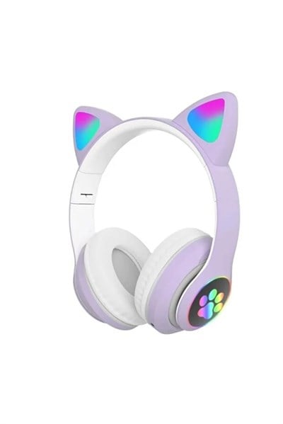 CAT Stn-28 Pro Sevimli Kedi Kulaklık – LED Işıklı, Katlanabilir, Kablosuz Bluetooth 5.3, Uzun Pil Ömrü, iOS & Android Uyumlu Stereo Kulaküstü Kulaklık(MOR)