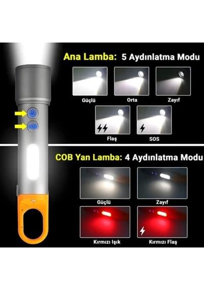 Cevval X725 Çok Fonksiyonlu Şarjlı Kamp El Feneri | 750 Lm LED, Yan Lamba, Su Geçirmez, Powerbank