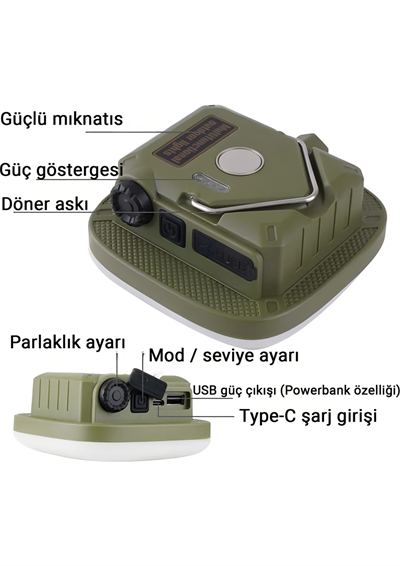 Çok Fonksiyonlu Kamp Lambası D83-1 – Manyetik, Dimmerli, Powerbank Özellikli