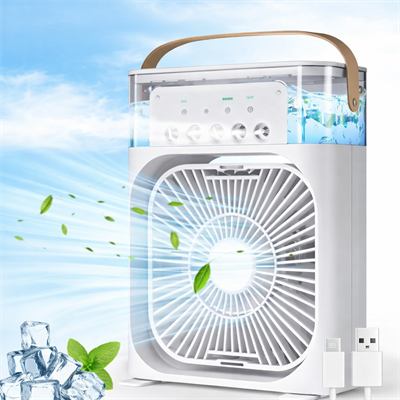 FAN-17 Yeni Işıklı 600ml 5 Spreyli Vantilatör Buzlu Buharlı Mini Klima Mini Fan