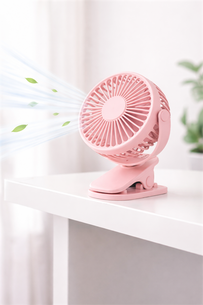 Cullera K-18 Pembe Taşınabilir Klipsli Fan Pil ile Çalışır, 3 Hızlı USB Şarj Edilebilir Mini Masa Fanı