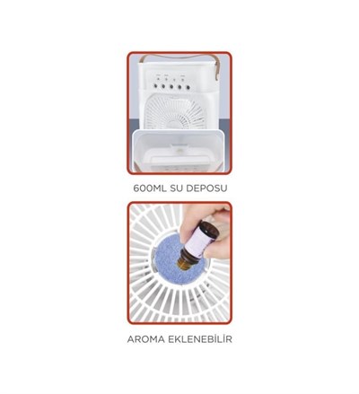 FAN-17 Yeni Işıklı 600ml 5 Spreyli Vantilatör Buzlu Buharlı Mini Klima Mini Fan