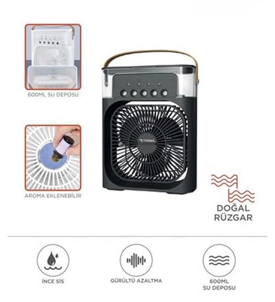 FAN-17 Yeni Işıklı 600ml 5 Spreyli Vantilatör Buzlu Buharlı Mini Klima Mini Fan