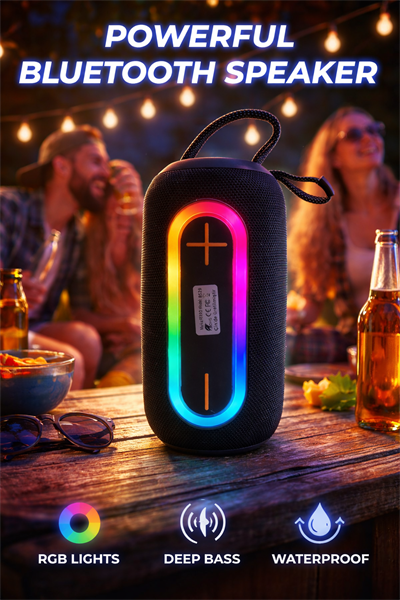 BS-29 Bluetooth Hoparlör RGB Işıklı 6.5W Taşınabilir Kablosuz Speaker Siyah