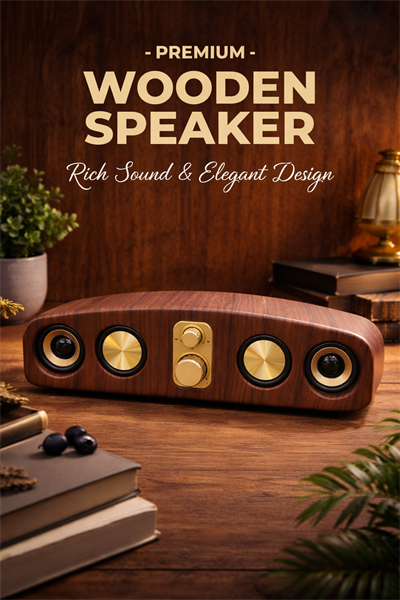 E-3403 10W Bluetooth Hoparlör | USB TF Kart AUX Destekli | Type-C Şarjlı Taşınabilir Speaker Ahşap