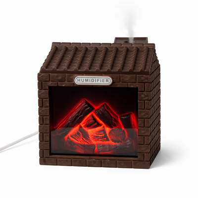 Ferro E354 Kömür Evi Tasarımlı Gece Lambalı Sessiz 200ML LED Işıklı Mini Hava Nemlendirici Oda Kokusu Koyu Kahverengi