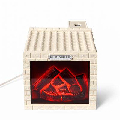 Ferro E354 Kömür Evi Tasarımlı Gece Lambalı Sessiz 200ML LED Işıklı Mini Hava Nemlendirici Oda Kokusu Krem