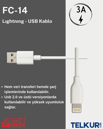FERRO FC-14 Usb & Lightıng  Hızlı Şarj ve Data Kablosu 3.0 Amper