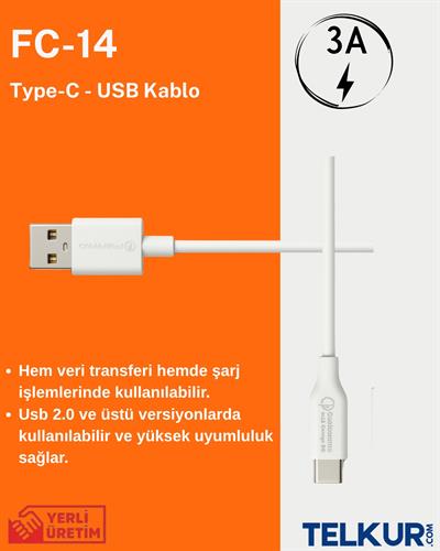 FERRO FC-14 Usb & Type-C Hızlı Şarj ve Data Kablosu 3.0 Amper