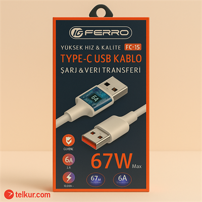 FERRO FC-15  Type-C Hızlı Şarj ve Data Kablosu 6 Amper 67W