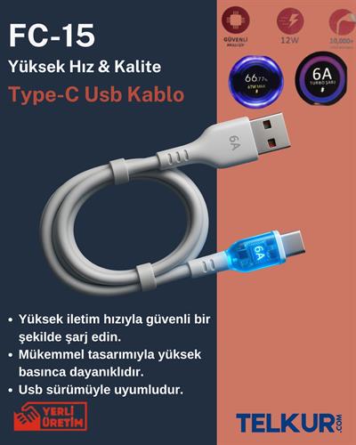 FERRO FC-15  Type-C Hızlı Şarj ve Data Kablosu 6 Amper 67W