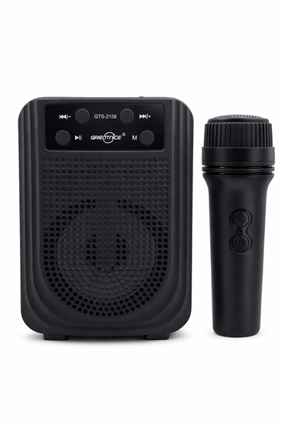 GTS-2158 Mikrofonlu Bluetooth Hoparlör LED Işıklı Taşınabilir Karaoke Speaker Siyah