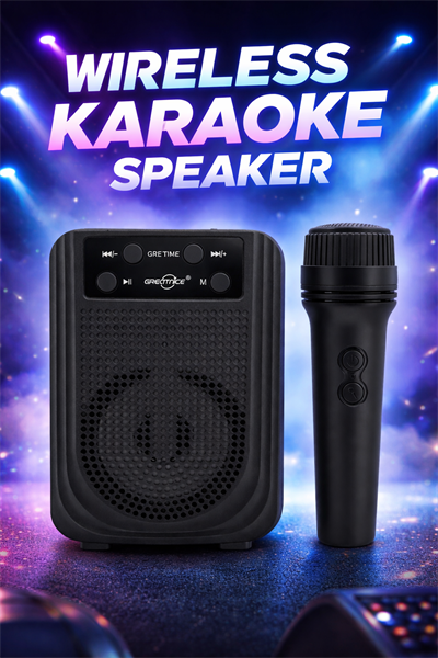 GTS-2158 Mikrofonlu Bluetooth Hoparlör LED Işıklı Taşınabilir Karaoke Speaker Siyah