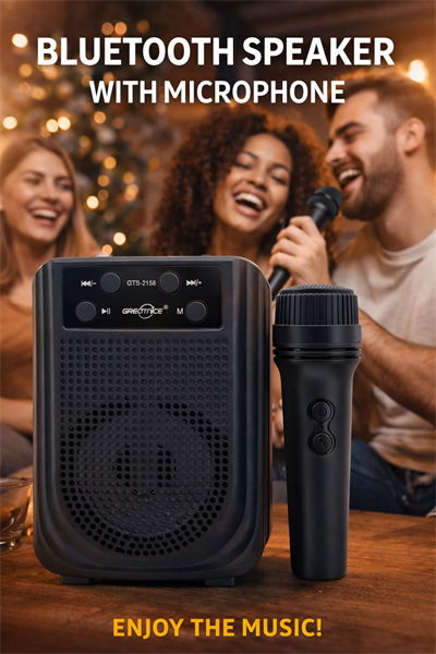 GTS-2158 Mikrofonlu Bluetooth Hoparlör LED Işıklı Taşınabilir Karaoke Speaker Siyah