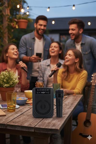 GTS-2158 Mikrofonlu Bluetooth Hoparlör LED Işıklı Taşınabilir Karaoke Speaker Siyah