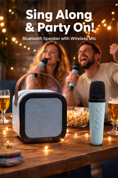 K12 (Tek Mikrofonlu) Bluetooth Hoparlör – RGB Işıklı Karaoke Parti Hoparlörü Mavi