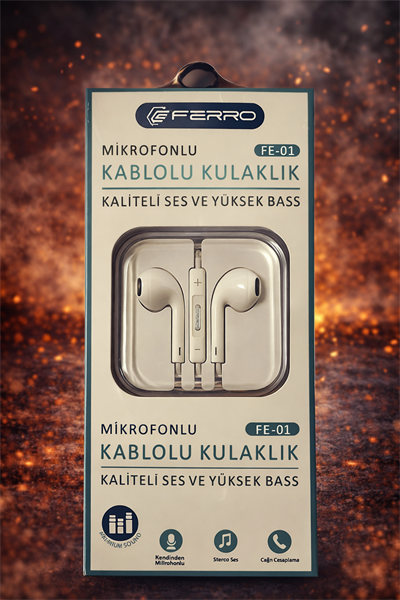 FERRO Kaliteli Ses Yüksek Baslı Kablolu Kulak İçi Mikrofonlu 3.5mm Jacklı Kulaklık FE-01