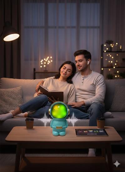LN-808 Astronot Figürlü RGB Işıklı Bluetooth Hoparlör USB & TF Kart Destekli Mavi