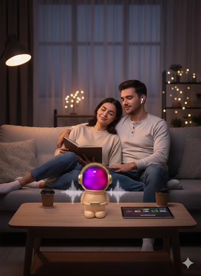 LN-808 Astronot Figürlü RGB Işıklı Bluetooth Hoparlör USB & TF Kart Destekli Pembe