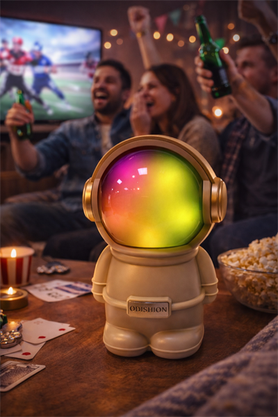 LN-808 Astronot Figürlü RGB Işıklı Bluetooth Hoparlör USB & TF Kart Destekli Bej