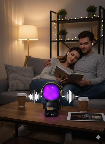 LN-808 Astronot Figürlü RGB Işıklı Bluetooth Hoparlör USB & TF Kart Destekli Siyah