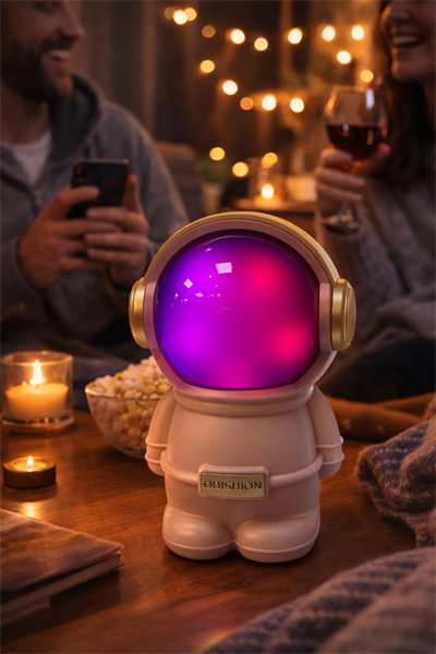 LN-808 Astronot Figürlü RGB Işıklı Bluetooth Hoparlör USB & TF Kart Destekli Pembe
