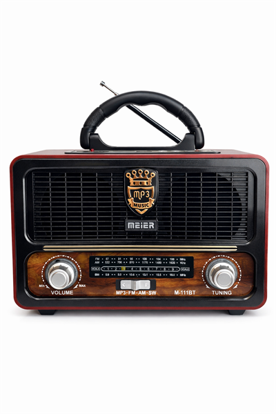 M-111BT Nostaljik Radyo Görünümlü LED Işıklı Bluetooth,Hafıza Kartı,Usb Bellek,Aux Ve Radyo Destekli Hoparlör (BROWN)