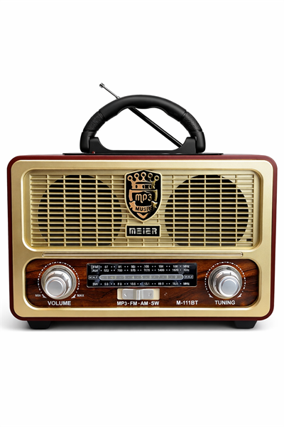 M-111BT Nostaljik Radyo Görünümlü LED Işıklı Bluetooth,Hafıza Kartı,Usb Bellek,Aux Ve Radyo Destekli Hoparlör  (Kiraz Kırmızısı)