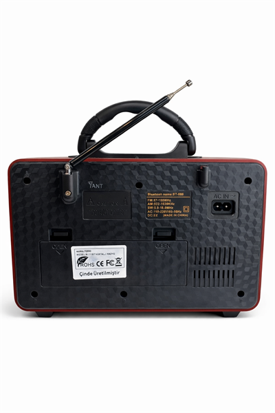 M-111BT Nostaljik Radyo Görünümlü LED Işıklı Bluetooth,Hafıza Kartı,Usb Bellek,Aux Ve Radyo Destekli Hoparlör  (Kiraz Kırmızısı)
